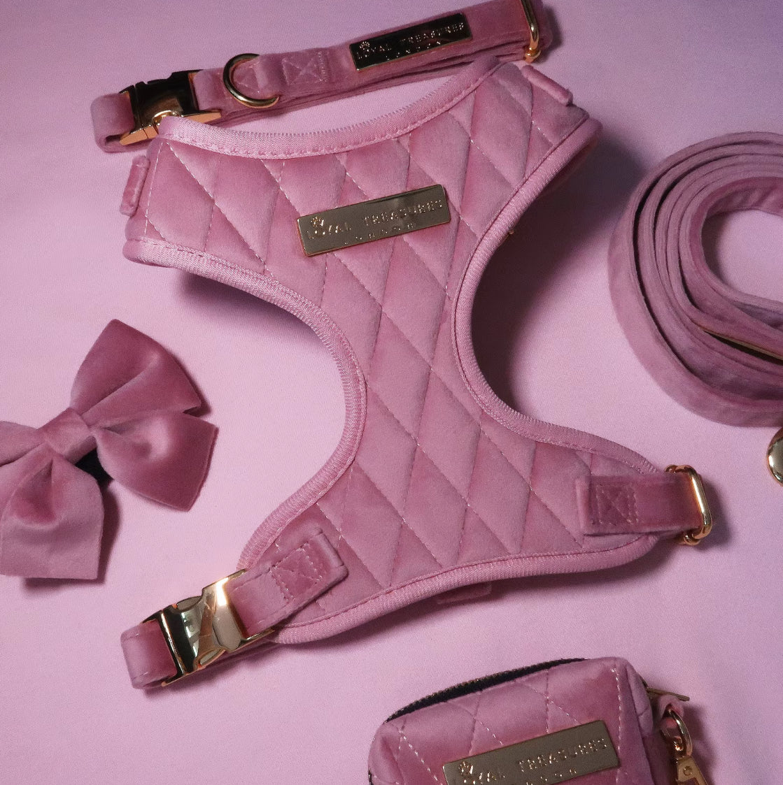 Pretty in Pink | Blush Pink Velvet - Build Your Own Dog Harness Bundle