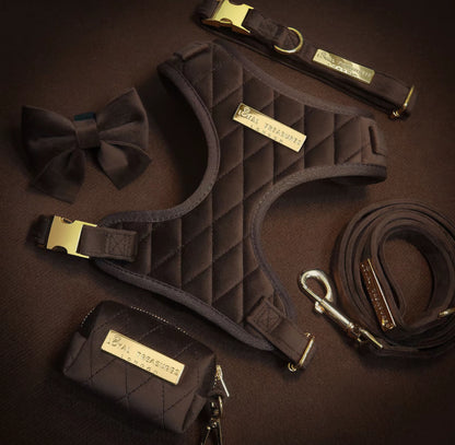 Chocolat Velouté | Espresso Brown Velvet - Build Your Own Dog Harness Bundle