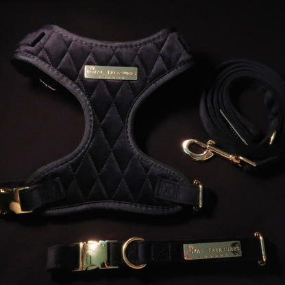 Boujee Black Velvet Harness, Lead & Collar Bundle