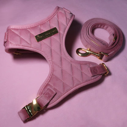 Pretty in Pink Velvet Adjustable Neck Harness & Lead Bundle