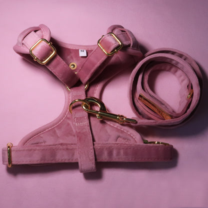 Pretty in Pink Velvet Adjustable Neck Harness & Lead Bundle